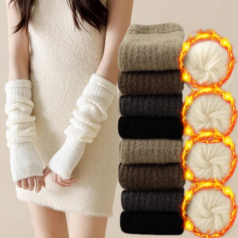 Fashion Solid Color Wrist Arm Warmer Gloves for Women Cold Proof Winter Warm Arm Sleeve Knitted Soft Stacked Fingerless Mittens