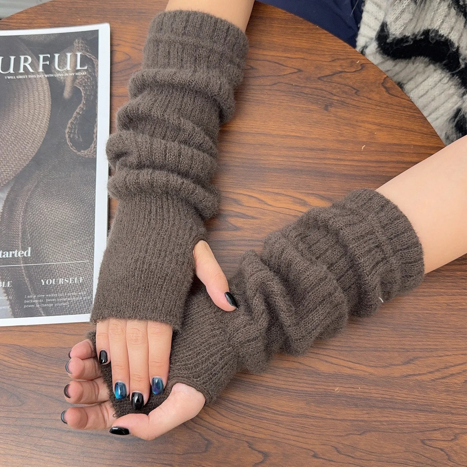 Fashion Solid Color Wrist Arm Warmer Gloves for Women Cold Proof Winter Warm Arm Sleeve Knitted Soft Stacked Fingerless Mittens